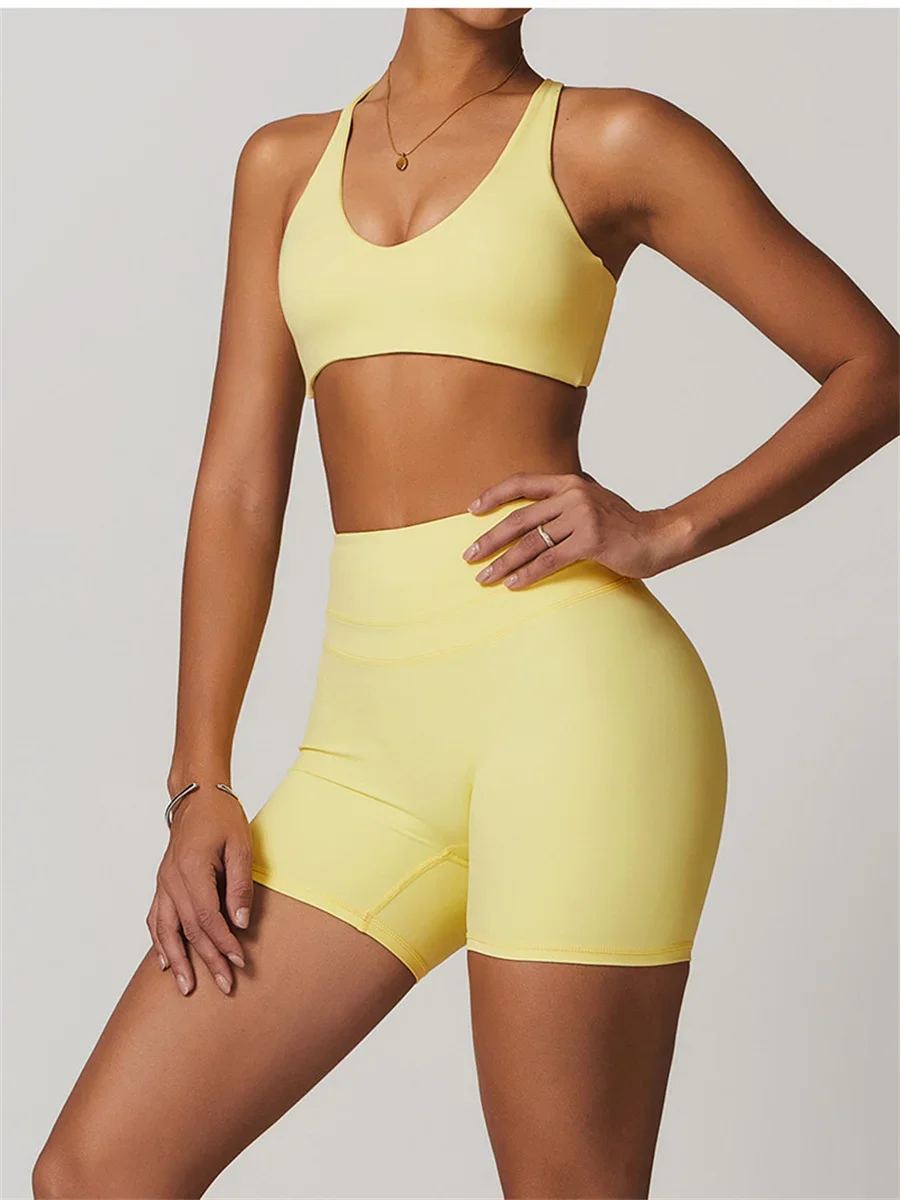 

Yoga Set Seamless Gym Shorts Suit Women Sport Bras Brassiere Workout Tops High Waist Leggings Fitness Running Set Tracksuits