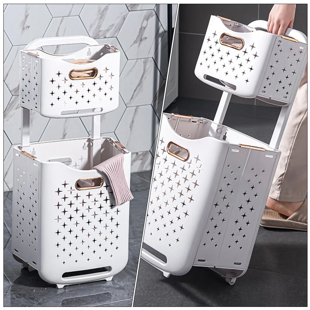 

Double Layer Folding Laundry Basket Collapsible Laundry Hamper for Bedroom Bathroom Nursery Large Capacity with Rolling Wheels