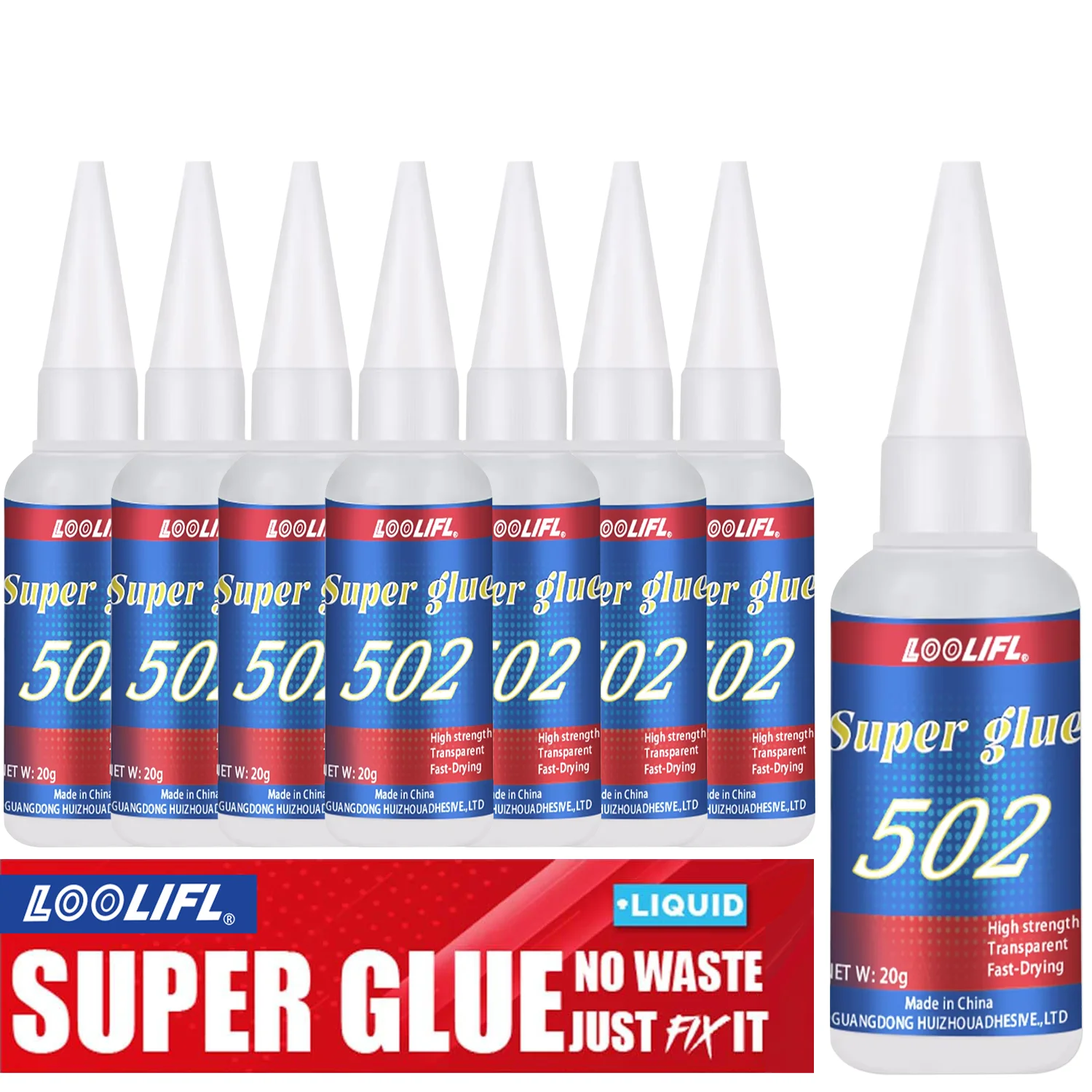 LOOLIFL 502 Superkleber 20g, Sofortiger Starker Cyanacrylat-Klebstoff für Kunststoff, Metall, Holz, Gummi, Schnell Trocknender Transparenter Kleber