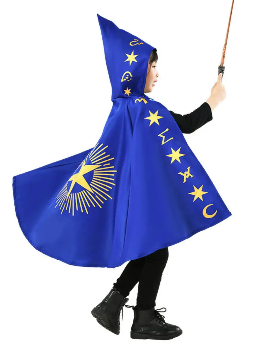 Sombrero de mago de Halloween, bata para niños, disfraz de actuación, gorra de arp, disfraz de escenario, ropa Par, Material de poliéster