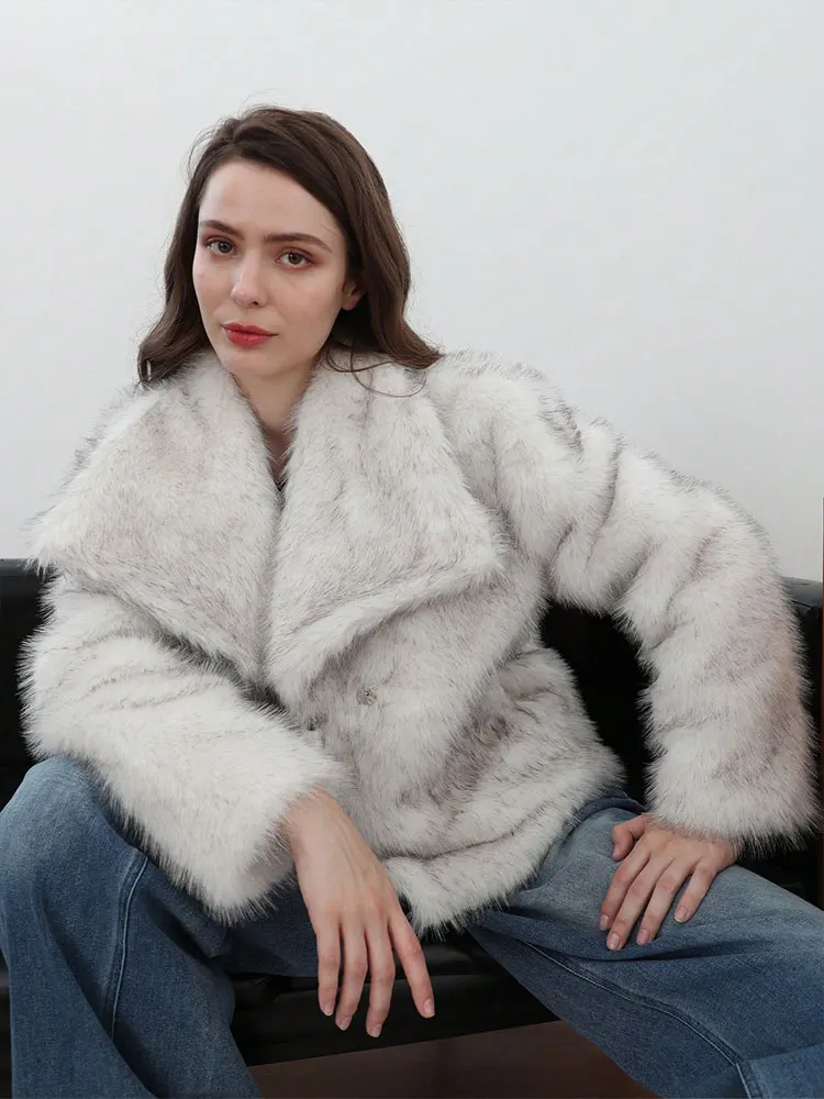 Pop jaqueta de pele do falso para mulheres elegante lapela sólida manga longa casaco casual feminino inverno oversize senhora chique streetwear jakcets