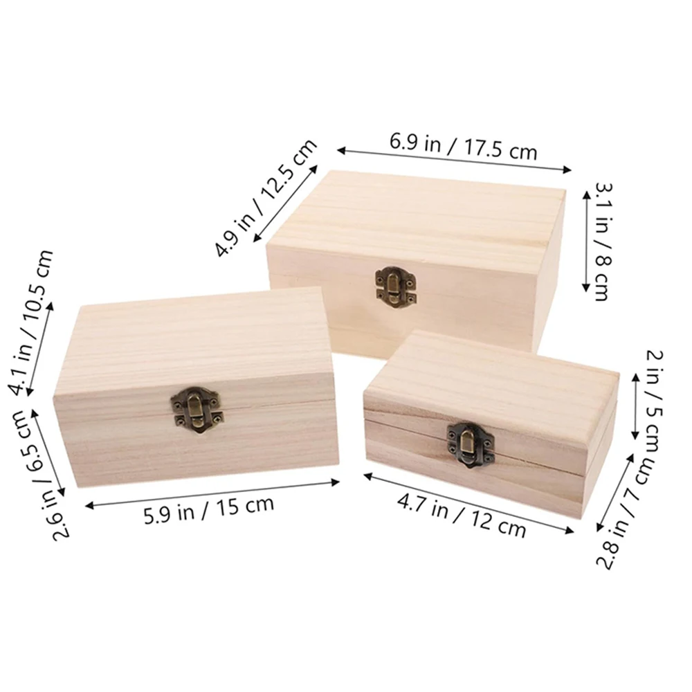 1/3pcs Log Color Scotch Plain Wood Wooden Square Hinged Storage Boxes Craft Gift Box Handmade Case Box Storage Organization