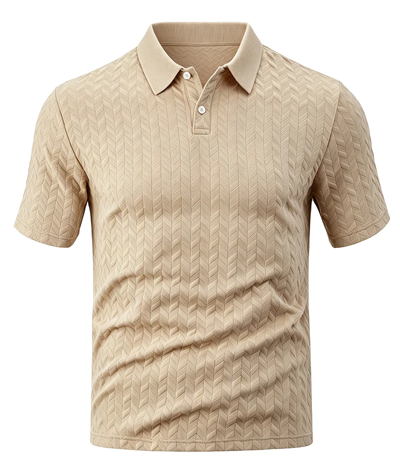 Herren-Poloshirt mit strukturiertem Jacquard-Muster, kurzärmelig, lockere Passform, vielseitig einsetzbar, für den Alltag, für den Urlaub, für die Freizeit, für den Sommer, Freizeitoberteile – Detail 18