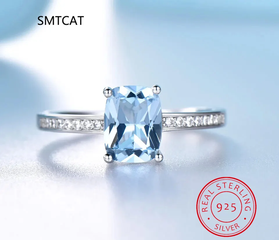 

Натуральные кольца из стерлингового серебра 925 пробы для женщин, кольцо с нано-бесно-голубым топазом, свадебные романтические обручальные украшения, новинка 2025 г.
