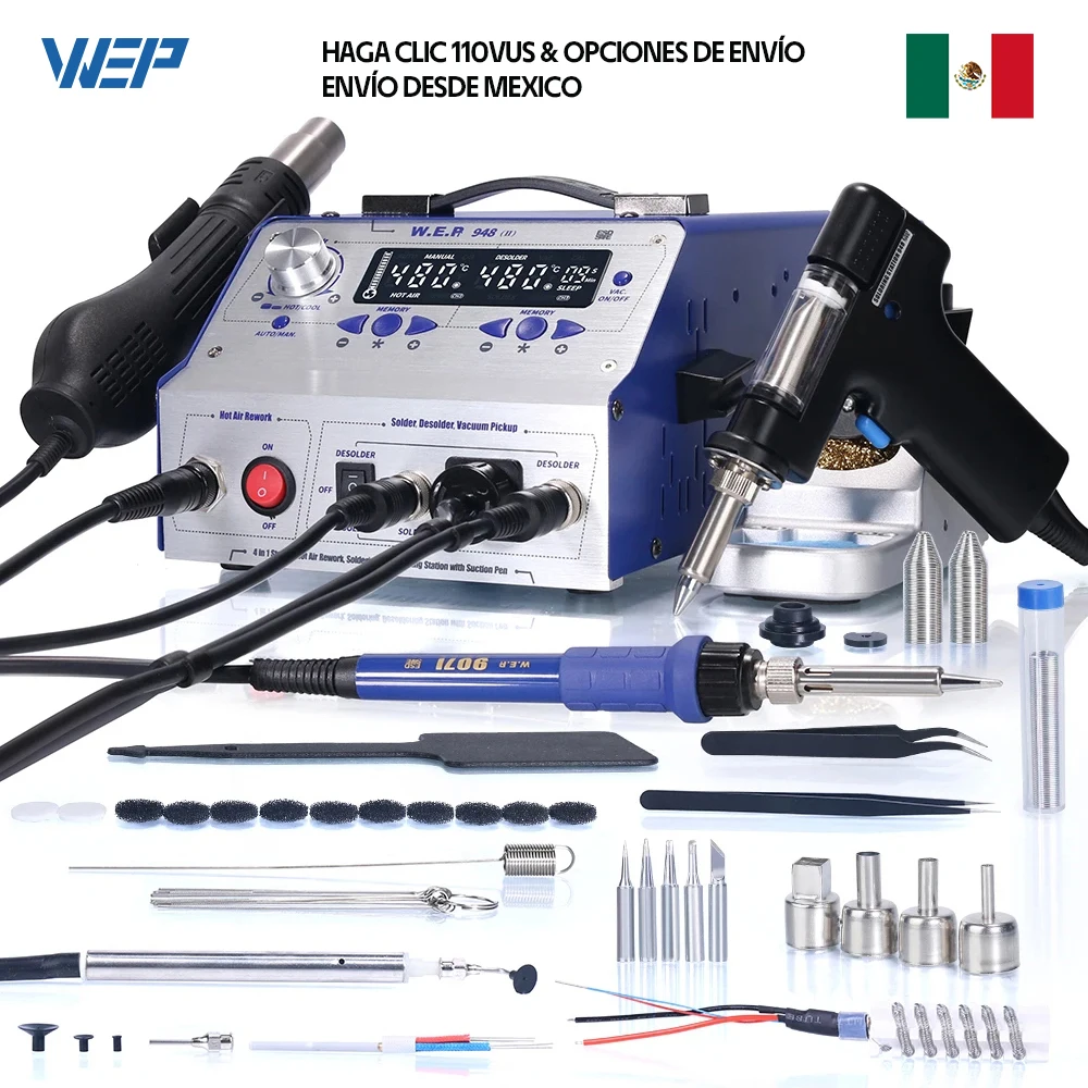 Solid WEP 948-ii Suction Tin Soldering Station 4 in 1 Sucker Tools Solder