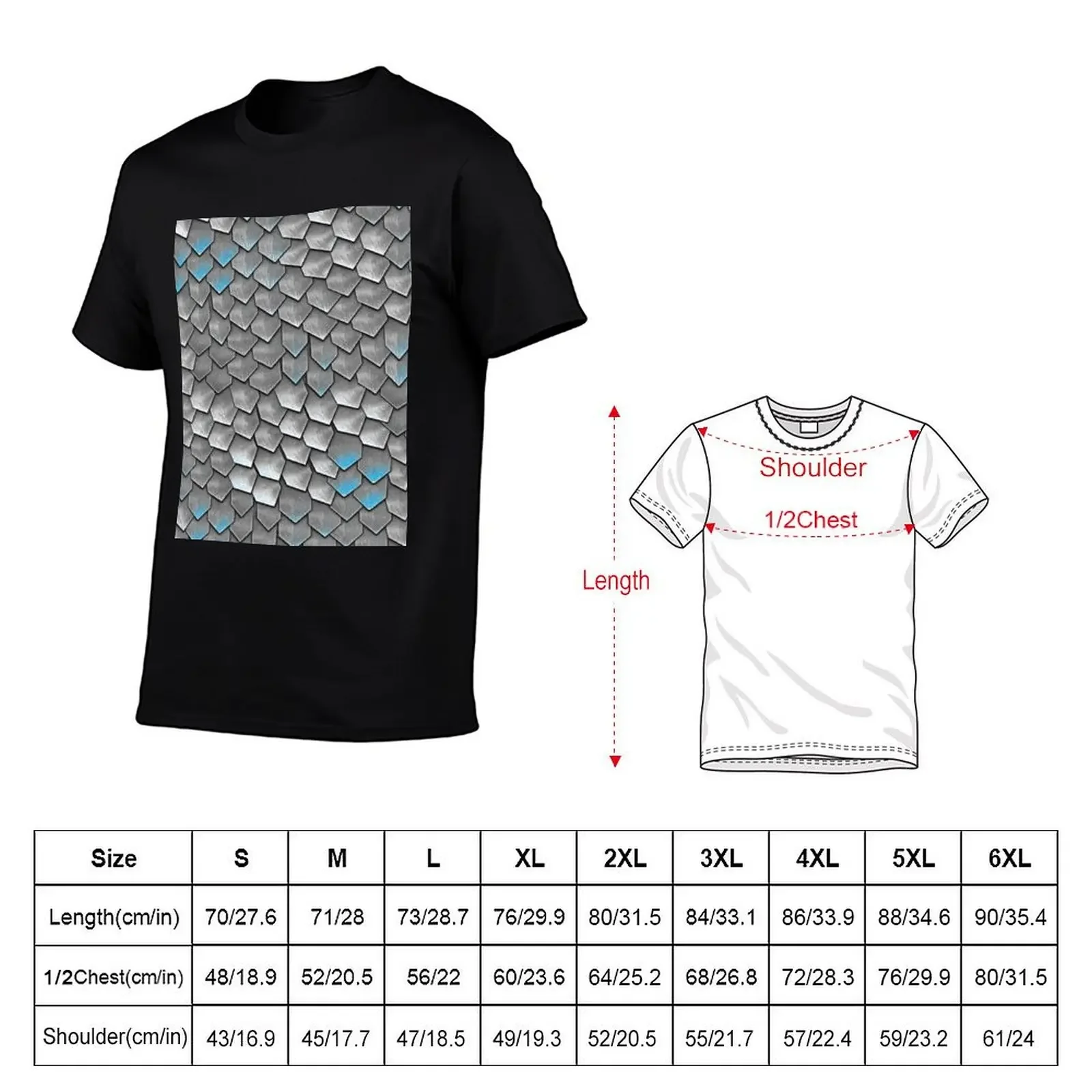 Silver and Blue Holographic Dragon Armor Scales T-Shirt plus size tops essential t shirt mens clothing