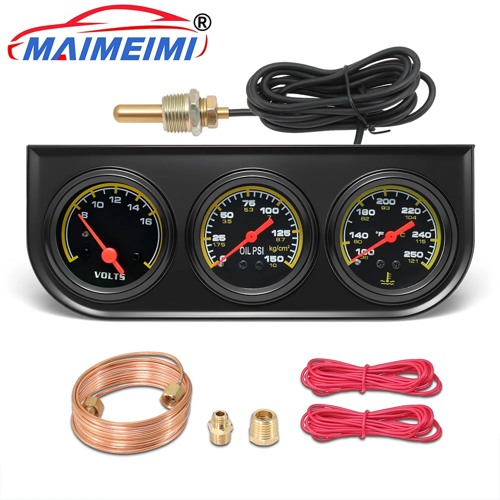 

Цифровая указка с черным лицом, автомобильный автоматический датчик, датчик температуры воды, масла, датчик напряжения 3 в 1, комплект тройных манометров с датчиками