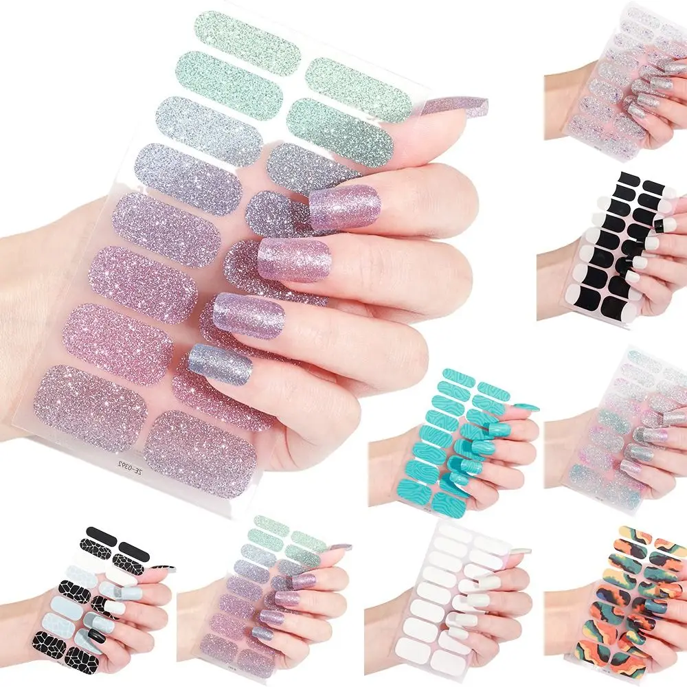 5매 스트립 젤 네일 스티커 그라데이션 색상 반짝이는 젤 네일 폴리쉬 스트립 심플 젤 풀 네일 랩