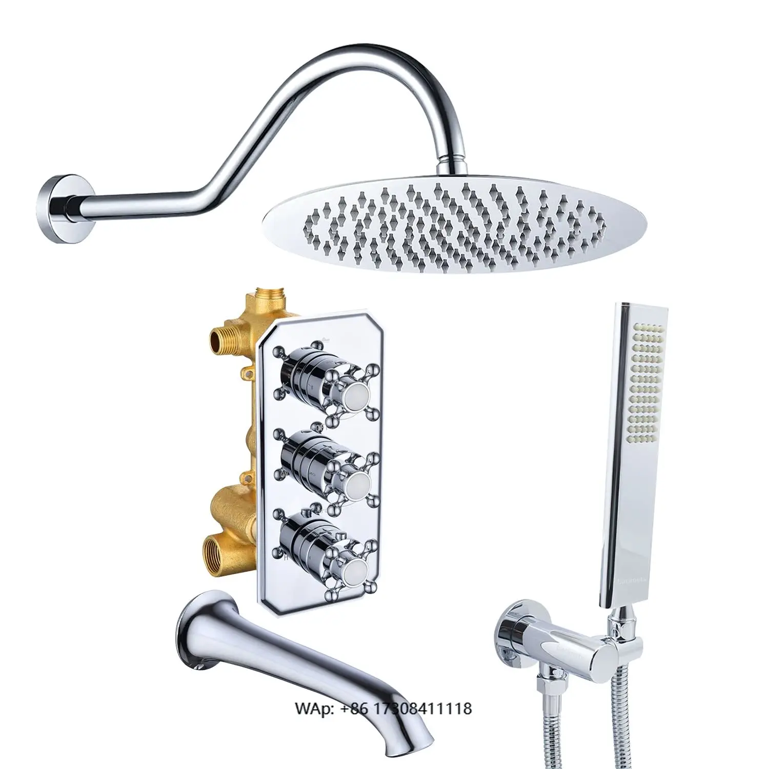 

Brass Chrome Thermostatic Shower Mixer Set with Rain Soft & Massage Spray Patterns Modern Bathroom Shower System Handheld Head