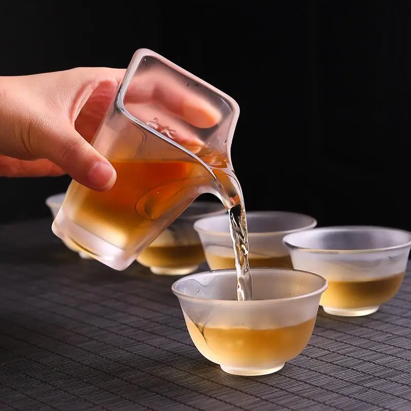 طقم شاي كونغ فو، وعاء غطاء شاي سميك من الزجاج، معرض فنجان الشاي المنزلي #5