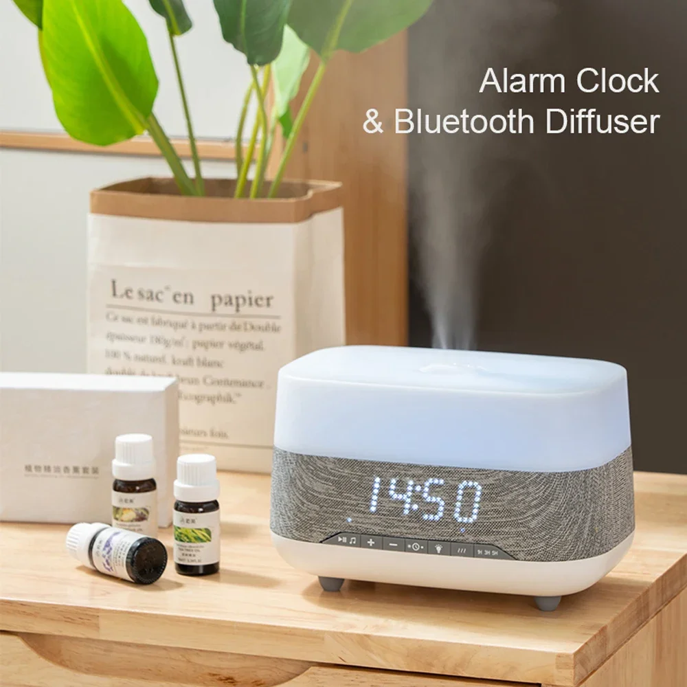 

Essential Oil Aroma Diffuser Air Humidifier 300ML Ultrasonic Mist Maker Night Light Bluetooth-Compatible Audio Alarm Clock Home