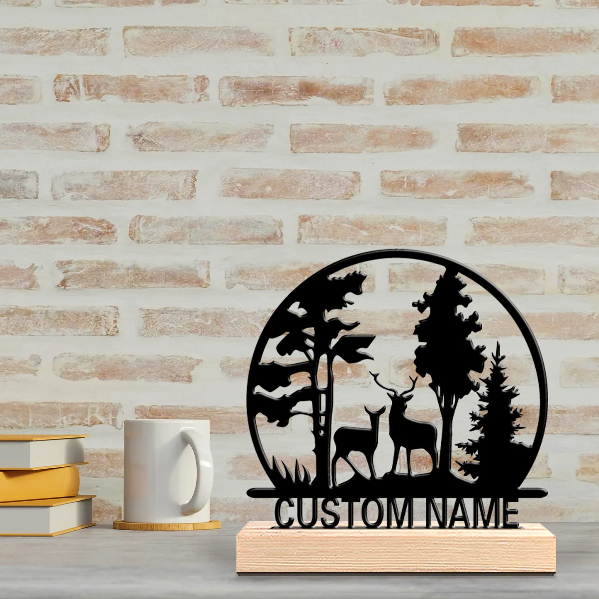 1pc Cute Personalized Custom Forest elk Metal Statues Desktop Sculpture With Wooden Base Suitable For Animal Enthusiasts Pet