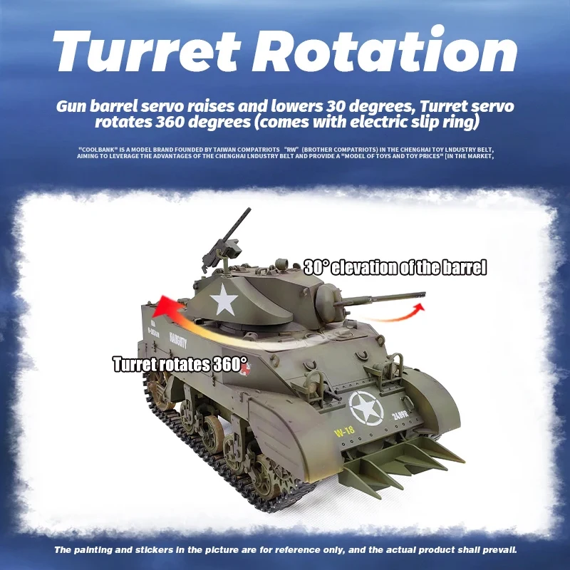 COOLBANK 1/16 zbiornik RC USA Model czołgu lekkiego M5A1 Stuart z dźwięk i światło zbiornikami do zdalnego sterowania o obrocie 360 ° dla dorosłych