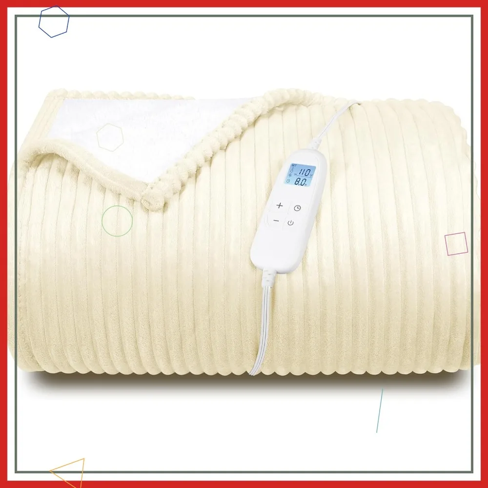 

Electric Heated Blanket Queen Size 84x90, 6 Heating Levels & 8h Timer, Fast Heating Ultra Soft Flannel, Machine Washable Beige