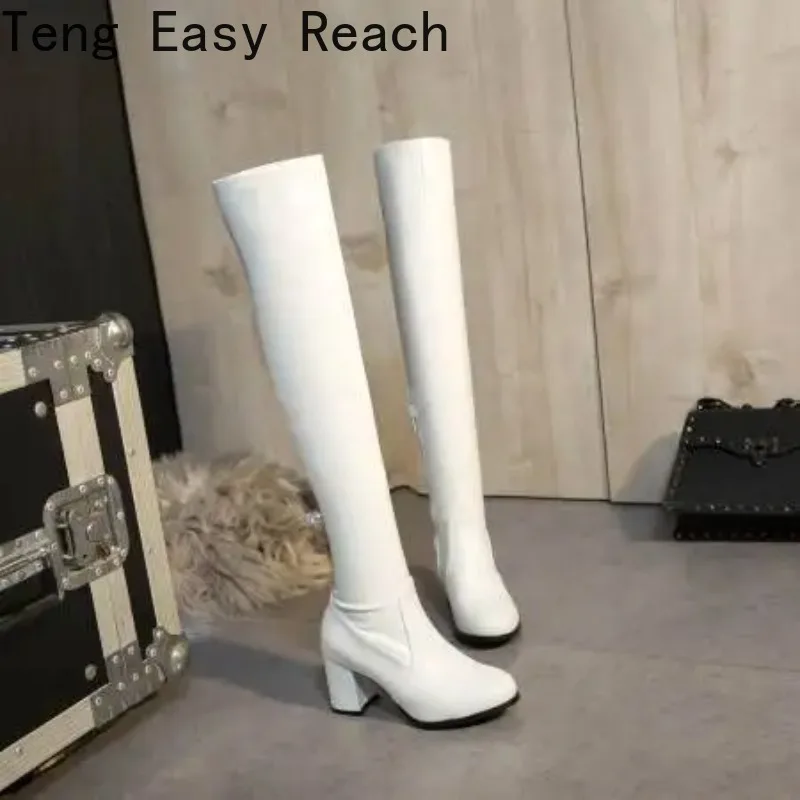 Sexy SlimThigh Boots Women Thick Heel Stretc Long Boots High Heel Over The Knee Boots Slip on Ladies Boot Shoes Big Size 42 43