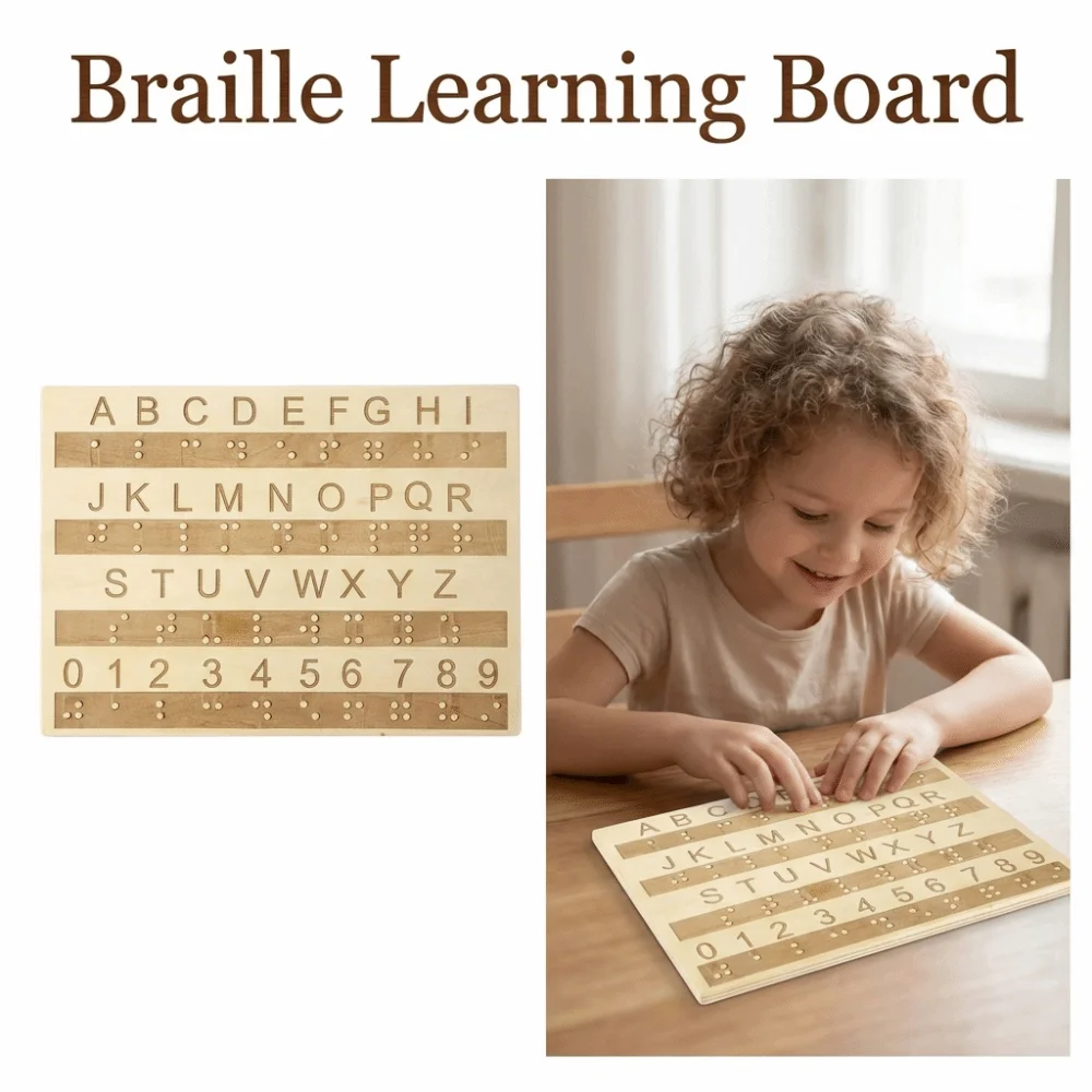 Wooden Braille Alphabet Board Efficient Professional Braille Learning Board Portable Easy To Use Tactile Letter Number Panel