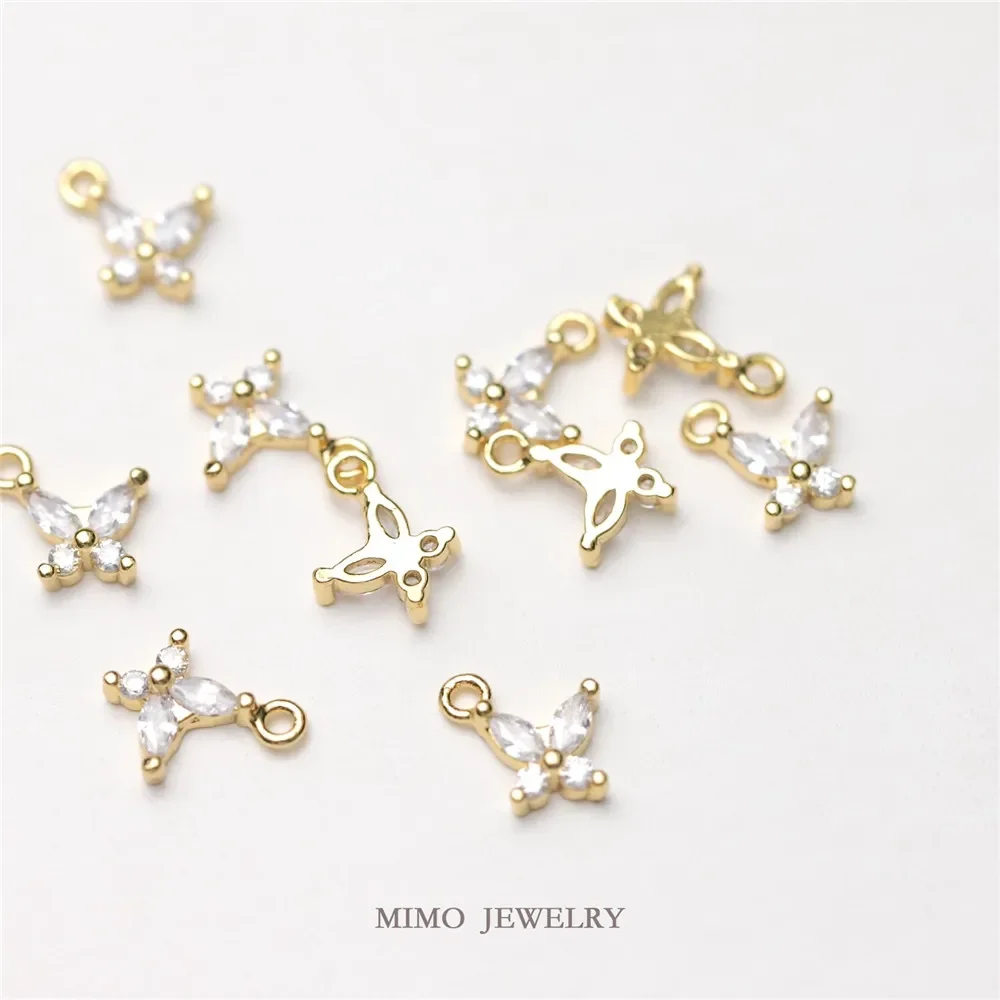 Color preservation gold plated light gold clover Lucky Grass zircon micro set double pendant DIY pendant