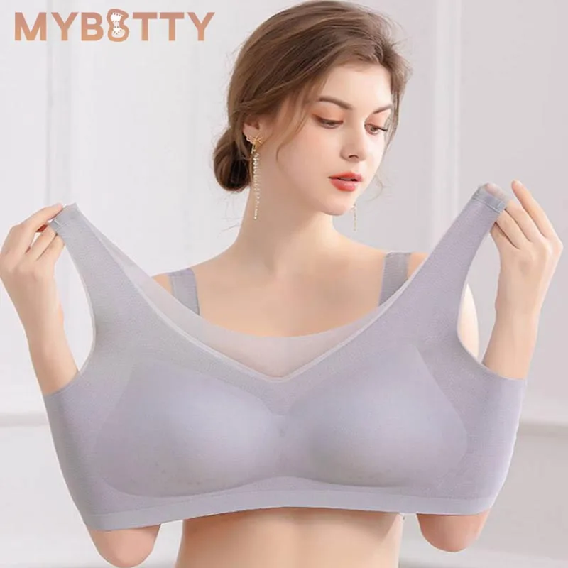 

MYBOTTY Latex Underwear Bras For Women Plus Size M-7XL Push Up Bralette Seamless Bra Top Comfort Cooling Gathers Female Lingerie