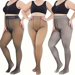 1 Pair Plus Size Casual Tights, Women's Plus Fleece Lined Winter Thermal Fake Translucent Pantyhose