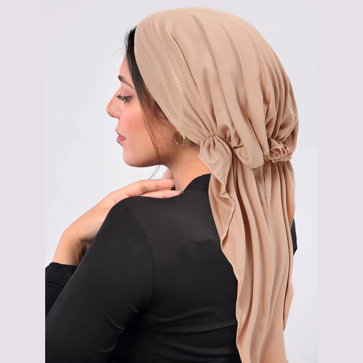 2024 New Muslim Fashion Hijab Turban Hats Long Tail Head Wraps Elastic Hats Breathable Chemo Cap For Women Girls