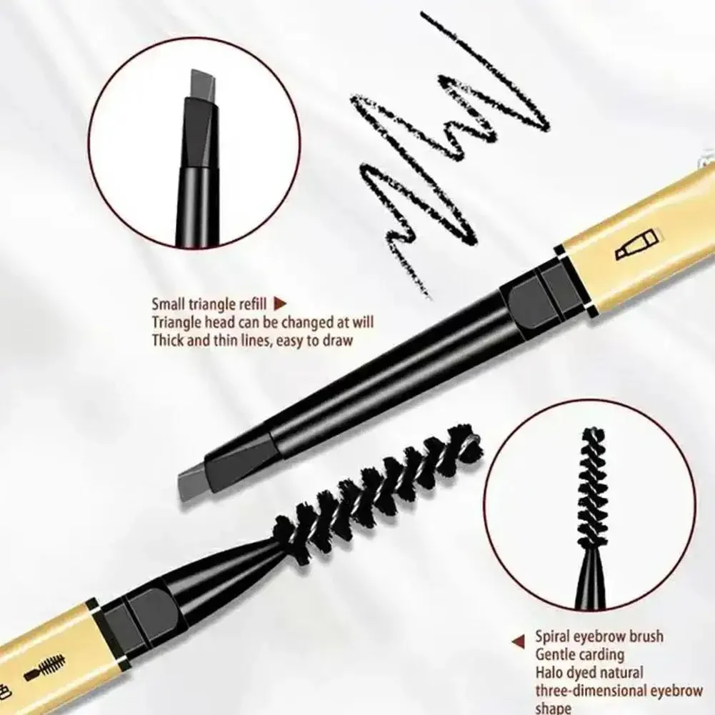 Crayon à sourcils naturel 5 couleurs marron Double tête longue durée étanche Ultra fin stylo à sourcils luxe or cosmétique
