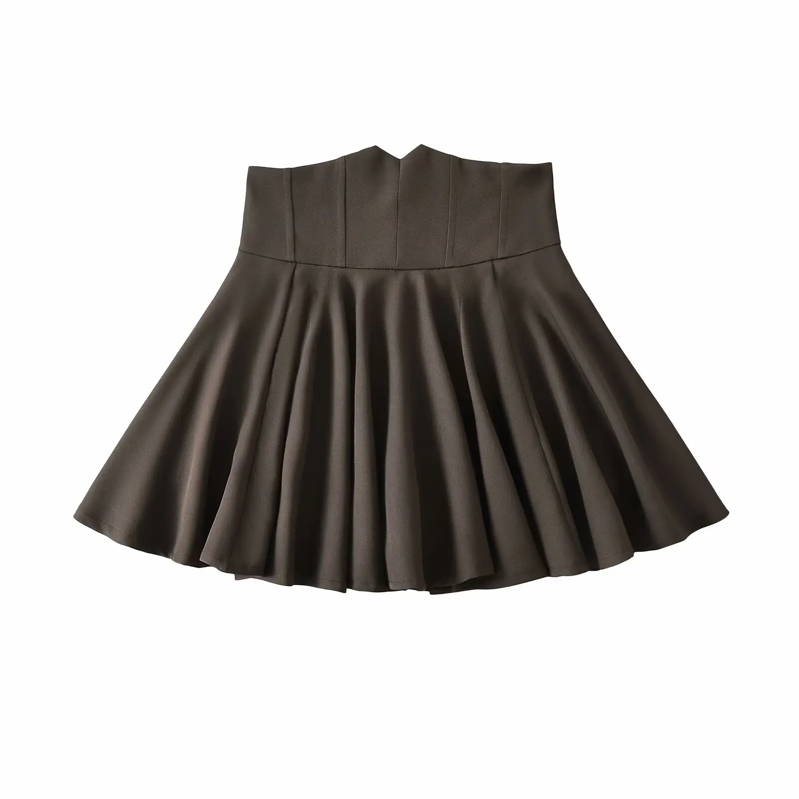 High Waist A-Line  Skirt Women's Summer Design Fibone Waist Cinching Slimming Pleated Vintage Suit ort Skirt