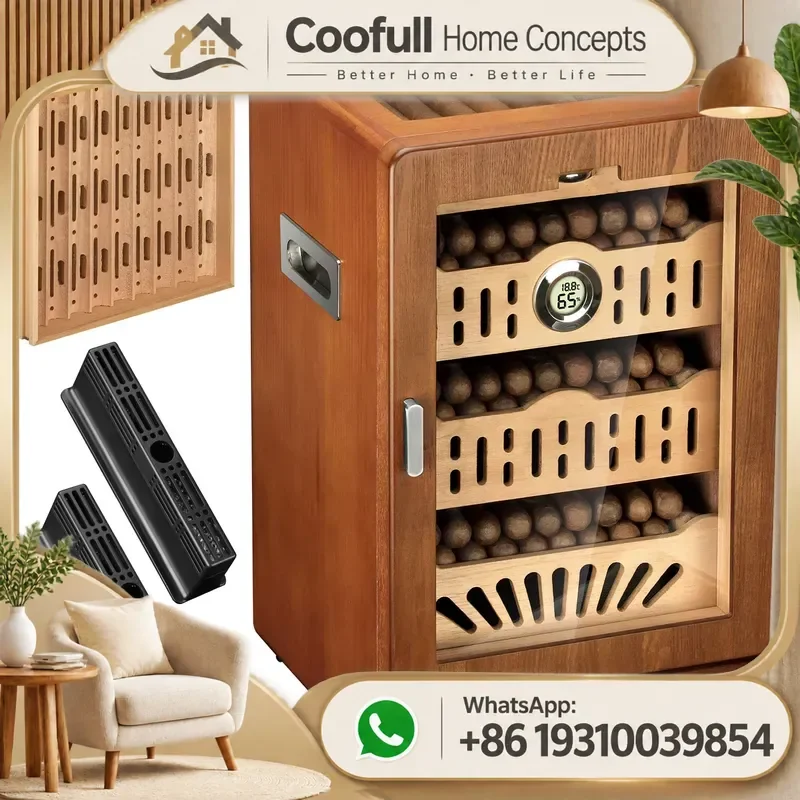 Cigar Humidor Cabinet Spanish Cedar Wood Desktop With Digital Hygrometer Thermometer Drawer For Cigar Storage Gift