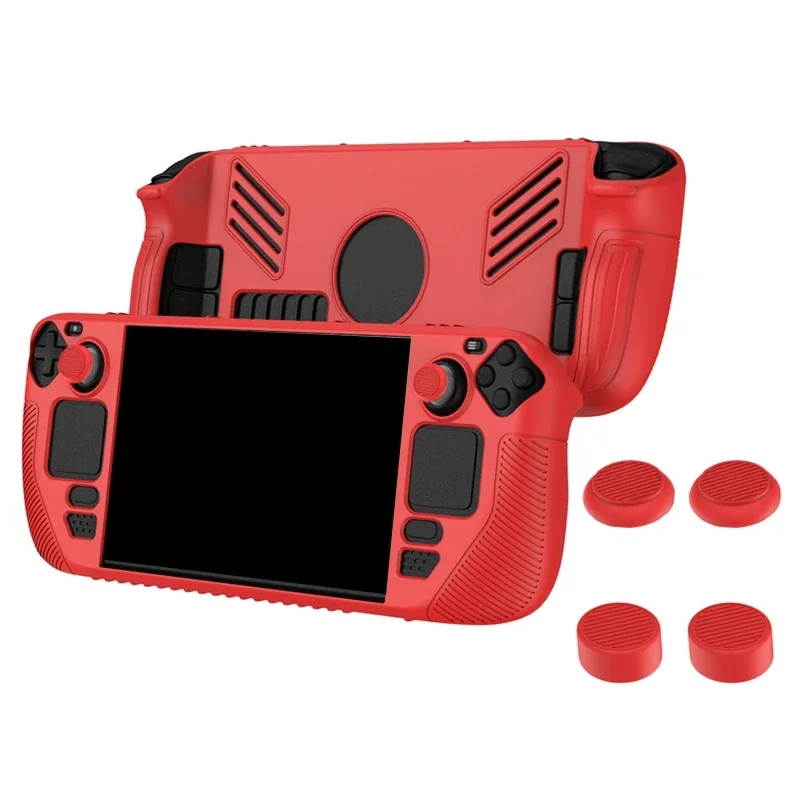 For Steam Deck Soft Silicone Protective Cover Case with 4 Joystick Caps Durable Shockproof Shell Gaming Console Accessories