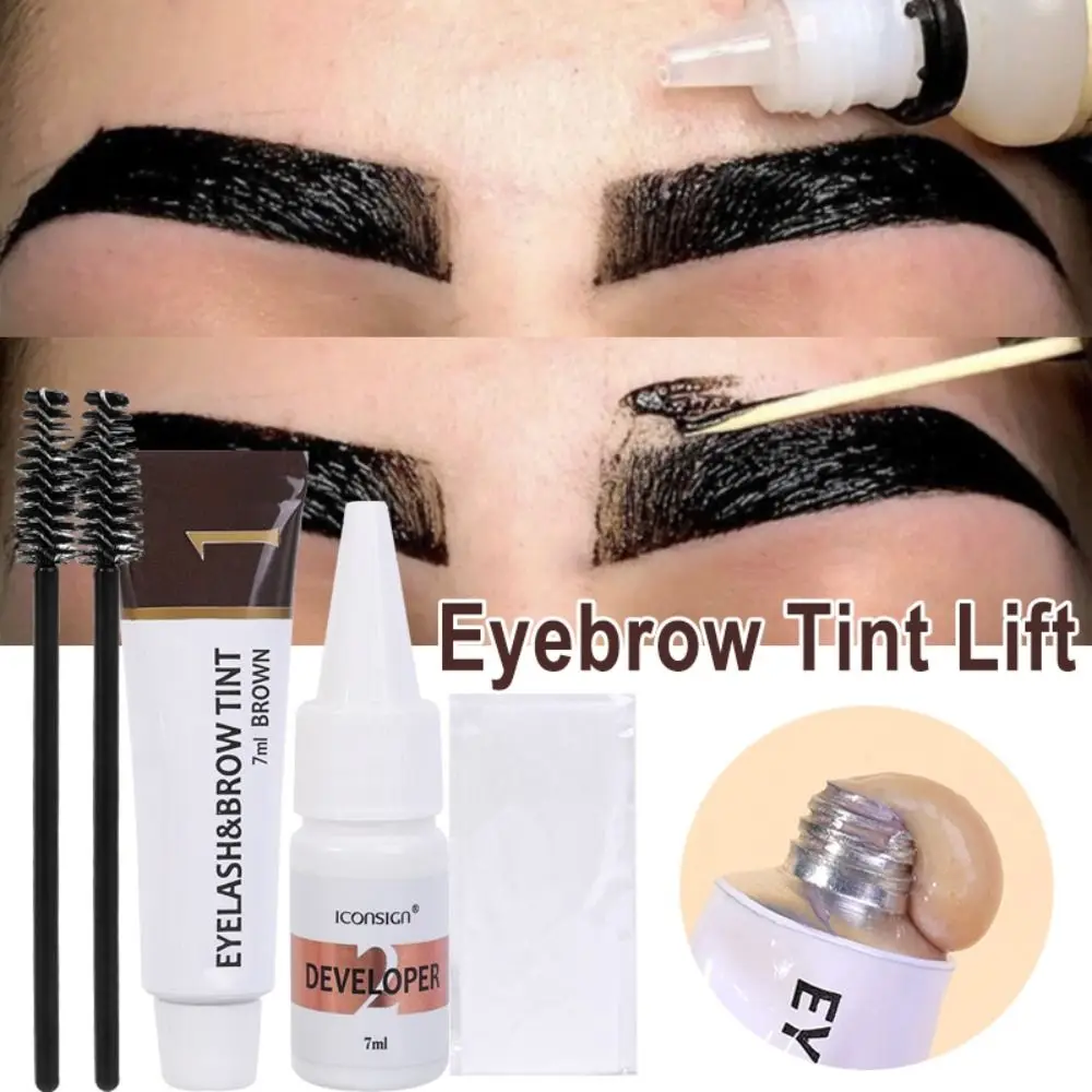 Black Brown Semi Permanent Eyebrow Dye Tint Kit Waterproof Fast Dye Eyebrow Cosmetics 2 in 1 Brow Enhance Eyelash Dying Tint