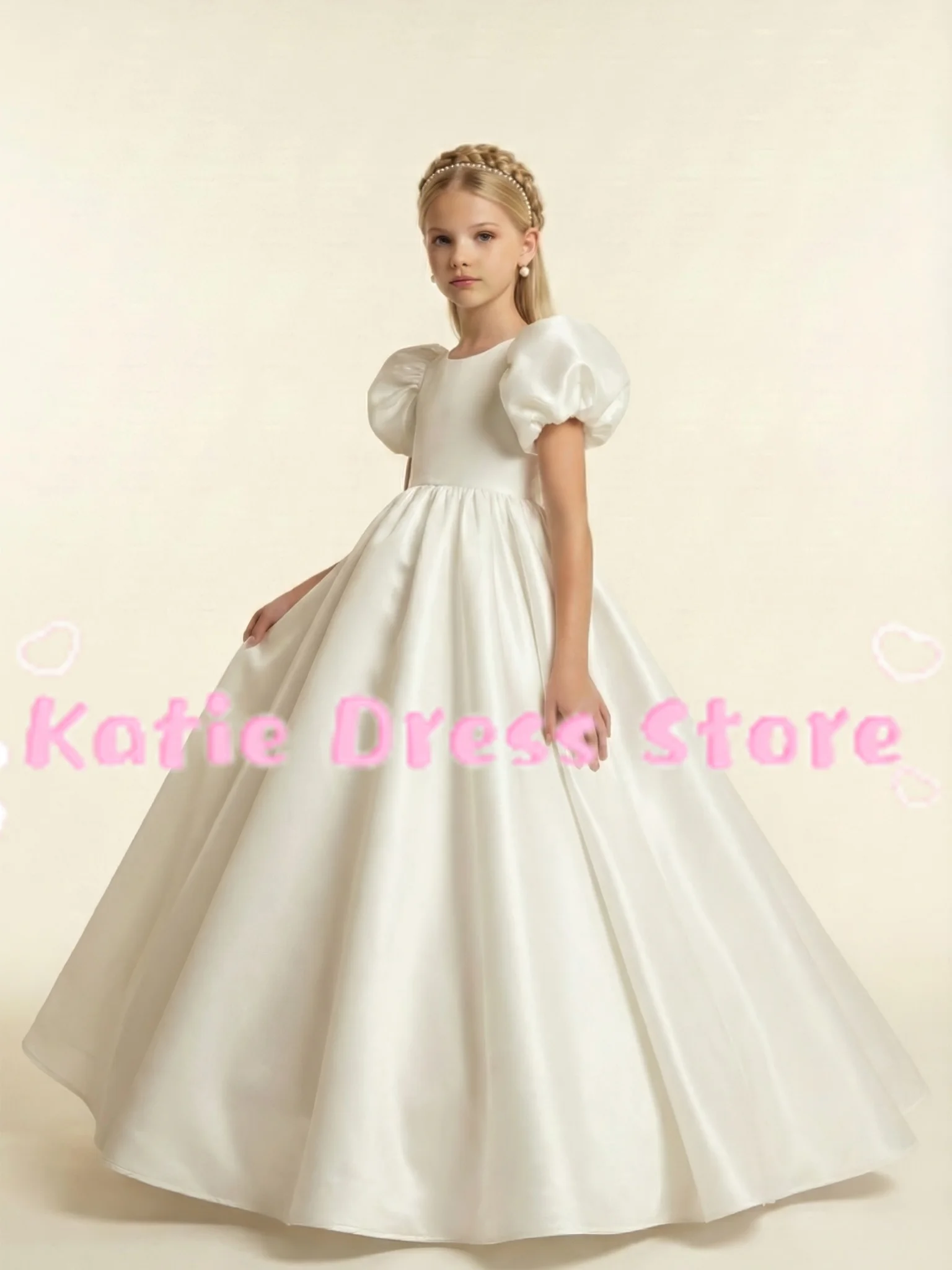 abito-da-damigella-d'onore-in-raso-avorio-personalizzato-per-matrimonio-maniche-corte-elegante-gonfio-per-bambini-compleanno-prima-comunione-abiti-da-ballo
