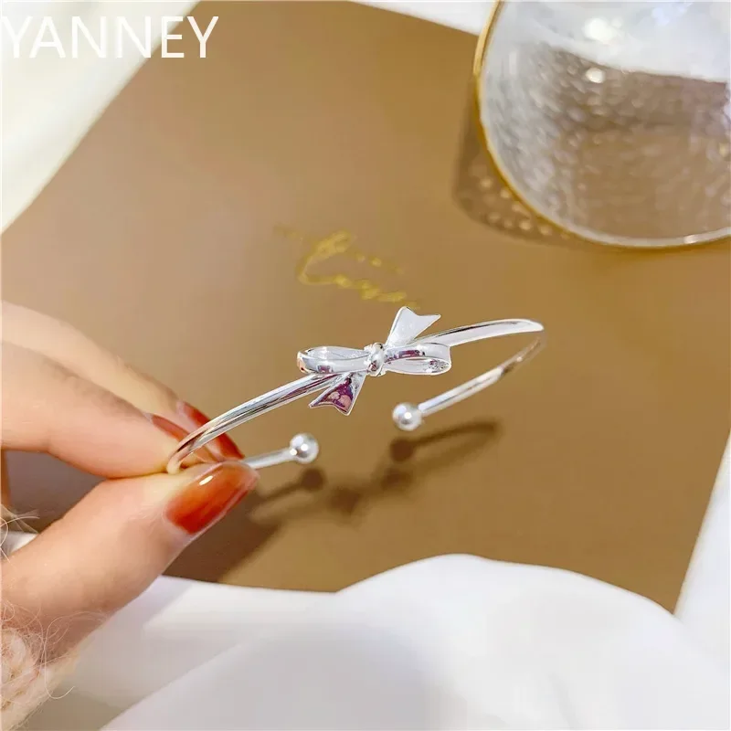 

Fashion 925 Sterling silver Cute romantic bow Bangles for women noble bracelets trend party wedding designer jewelry charm gifts