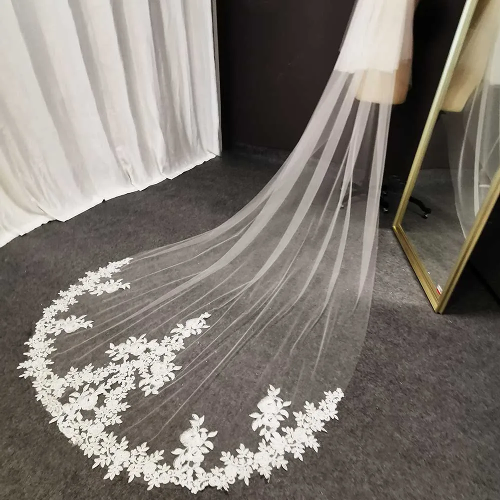 Customized Lace Wedding Veil with Blusher 2 Layers 3 M Long Bridal Veil with Comb Soft Tulle Bride Veil Wedding Accessories