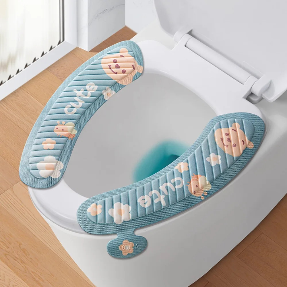 Universal Waterpoof Toilet Seat Cover Cartoon Cute Closestool Mat Soft Washable Toilet Sticky Seat Pad Bathroom