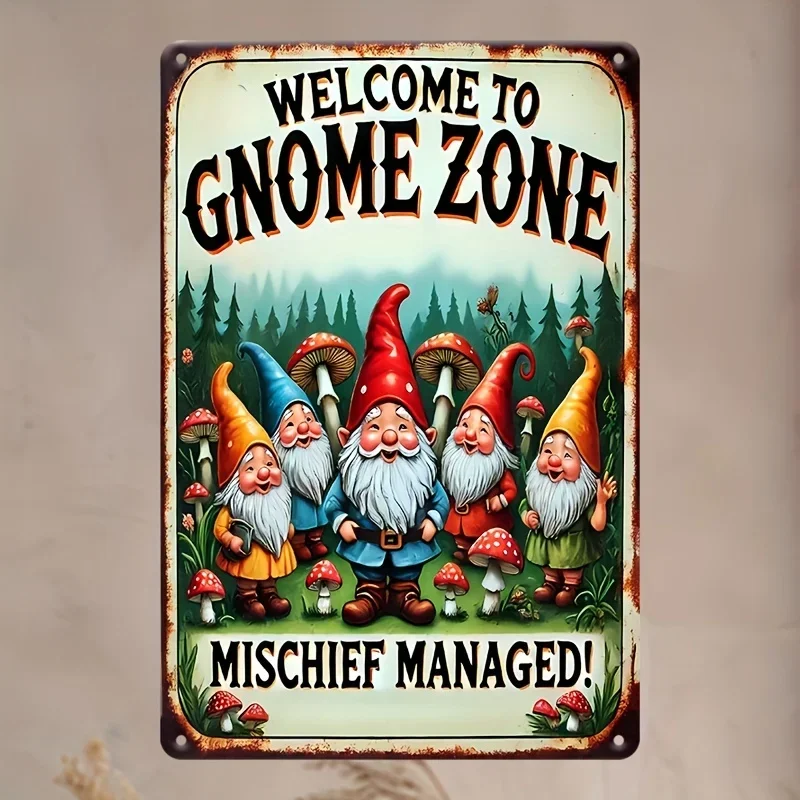 Add Humor to Your Space with Vintage Gnome Zone Metal Sign Iron Wall Mount Plaque Waterproof Fun Prank Management Garden Decor