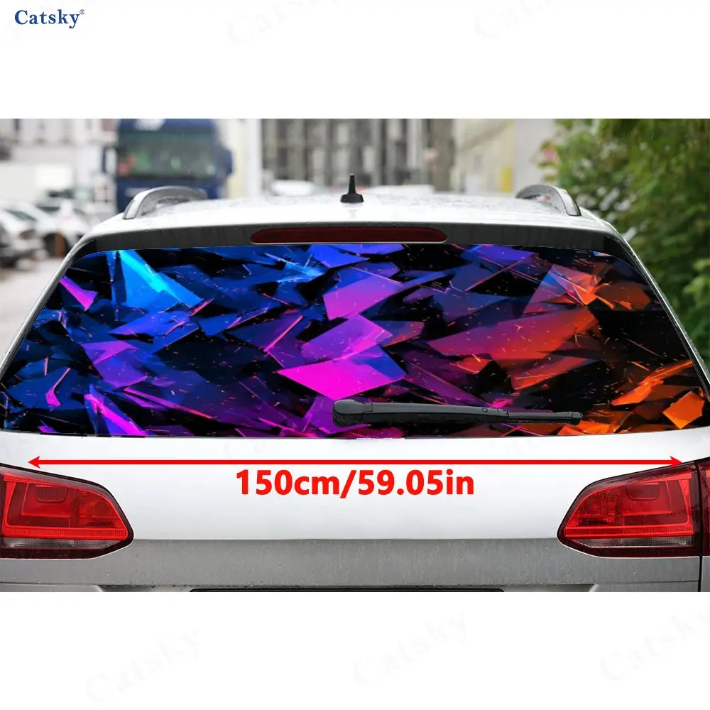 Iridescent Prism PVC Perforated Car Vinyl Wraps, Durable Car Rear Windshield Sticker, Waterproof Car Rear Window Decal