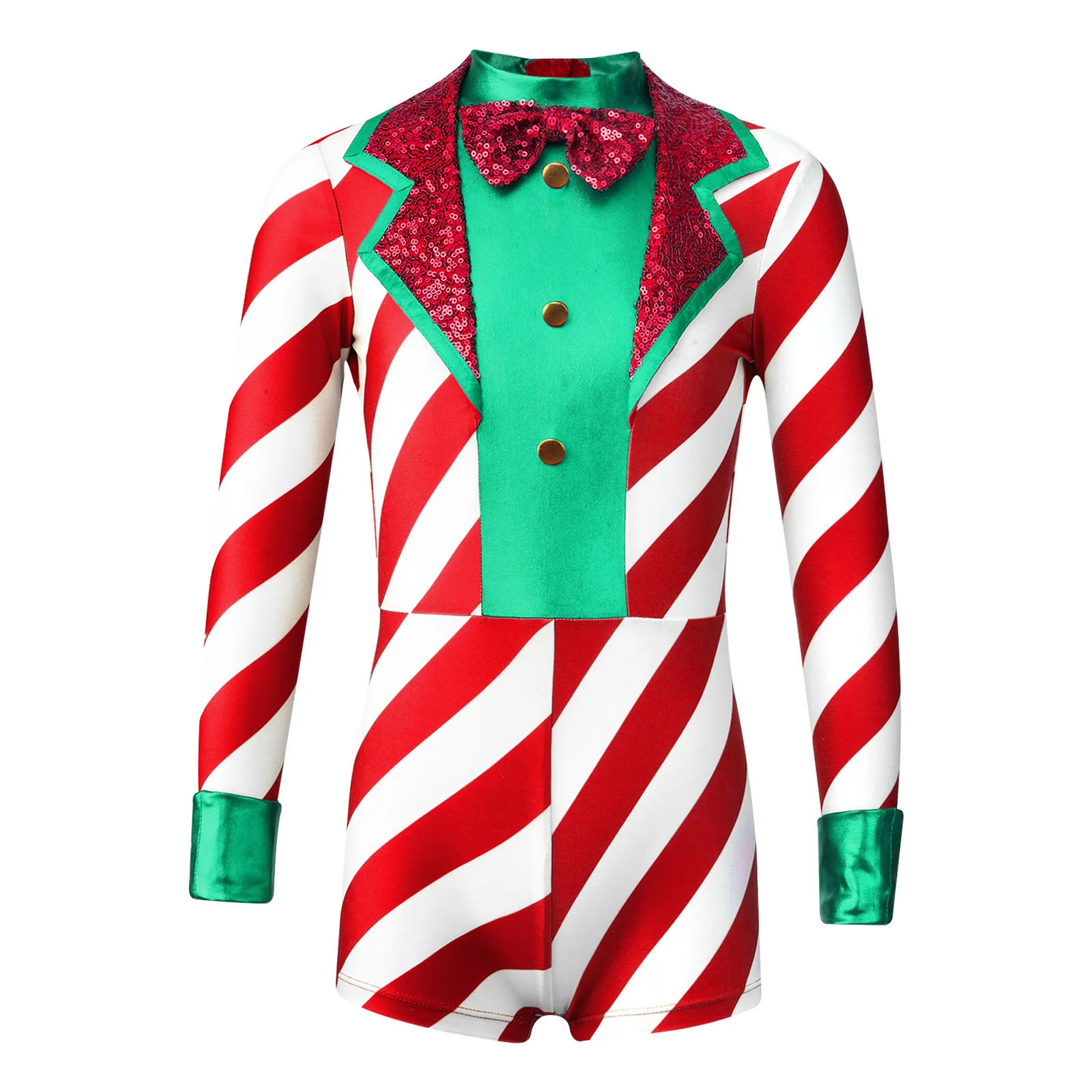 Kids Girls Christmas Candy Cane Costume Xmas New Year Festival Party Jumpsuit Unitard Sequins Santa Clause Bodysuit Leotard