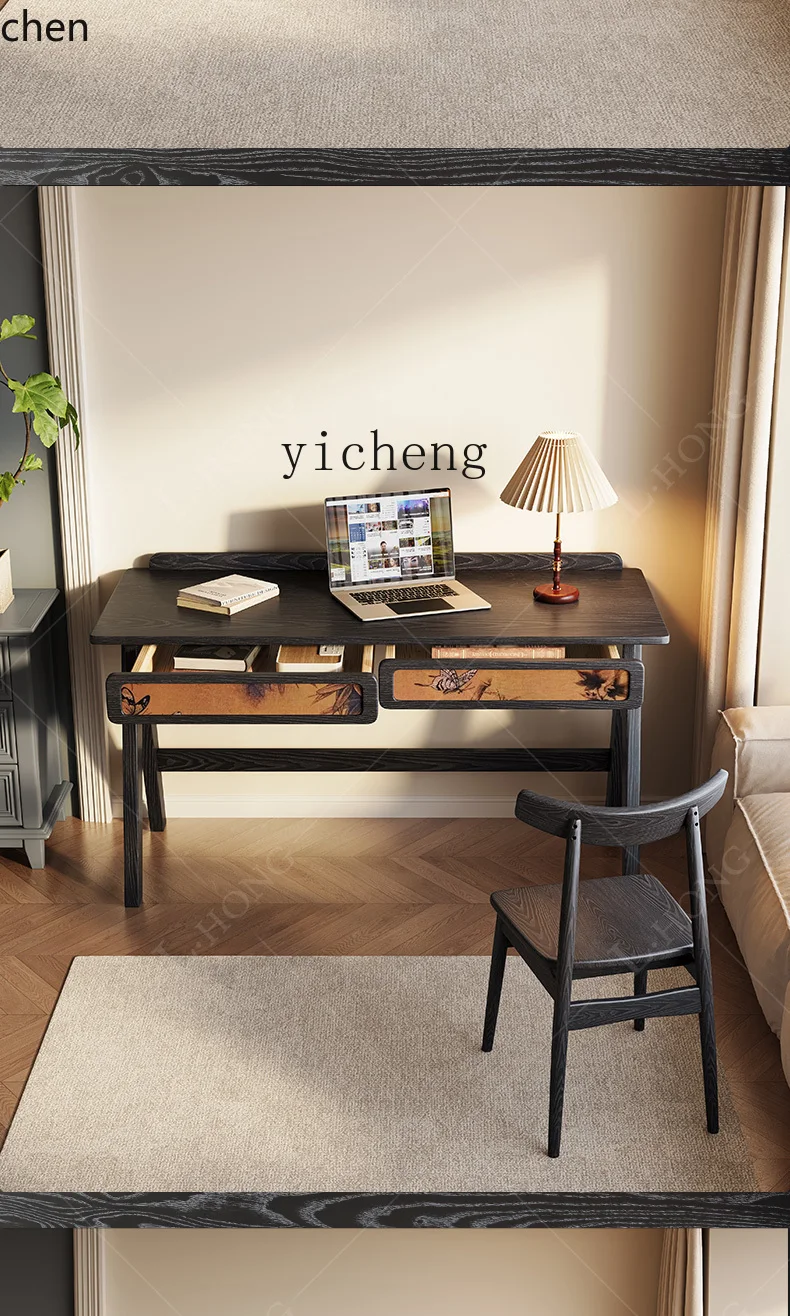 طاولة كتابة عتيقة عتيقة من HXL لغرفة النوم، جميع طاولات الكمبيوتر المصنوعة من الخشب الصلب، طاولة مكياج فاخرة وخفيفة الوزن #3