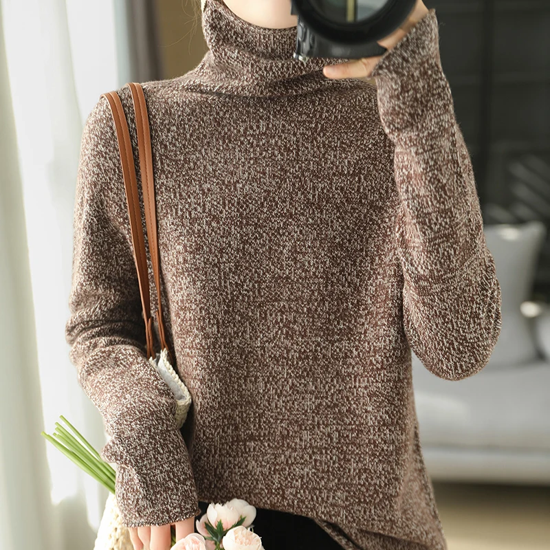 New women's high neck 100 wool sweater with long sleeves, knitted and slim fit, exquisite regular style, spring women's pullover