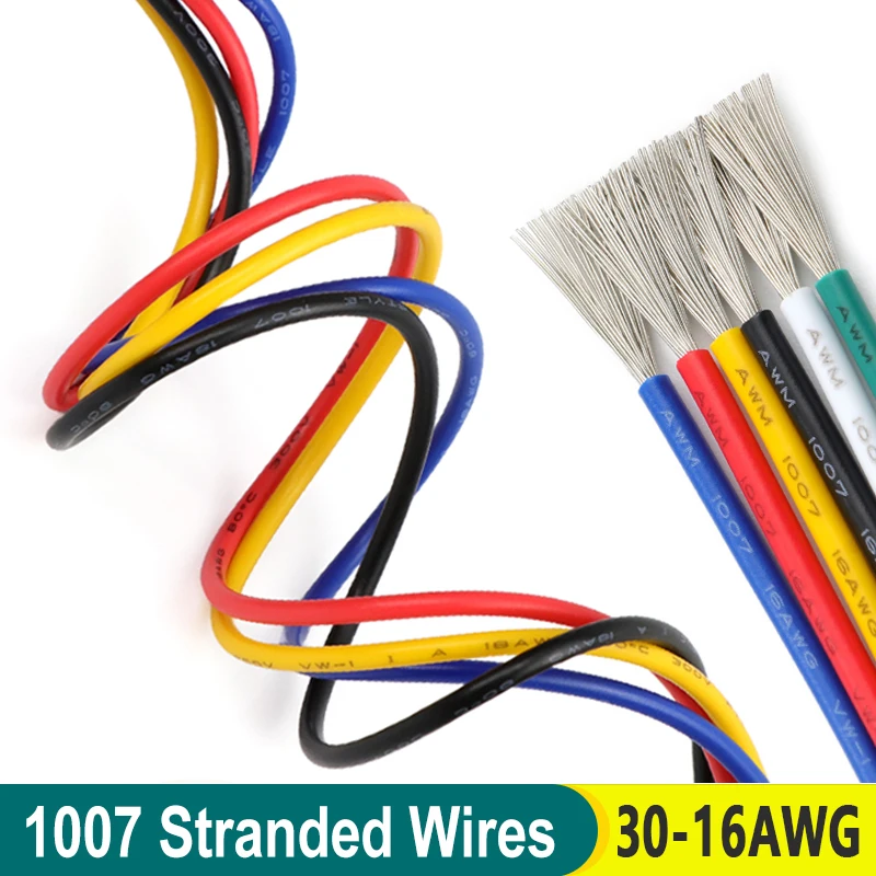 5/10m 1007 Electric Wire Multi-Stranded 30 28 26 24 22 20 18 16 AWG PVC Insulation Tinned Copper Cable 300V DIY LED Lamp Line