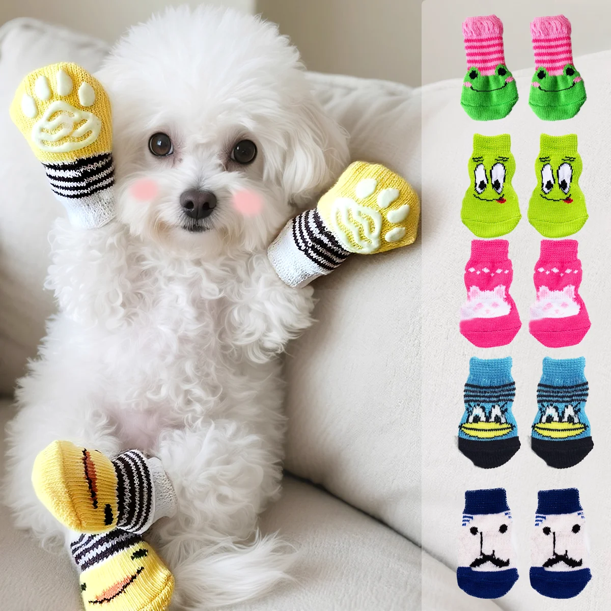 

4 Pcs Cats & Dogs Anti-slip socks Winter And Autumn Warm Socks Anti-slip Traction Protecting Oaws From Wear Tear licking.