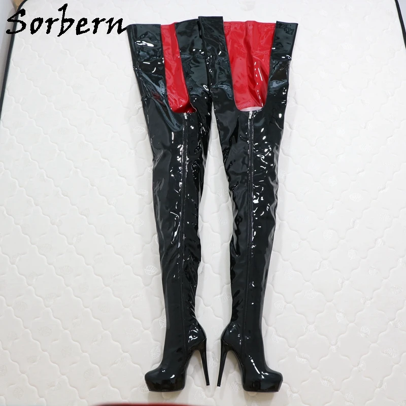 Sorbern Customized 85Cm Crotch Thigh High Boots For Women 140Cm Outside Shaft Length Hidden Platform Shoes Zipper Up Fetish Shoe