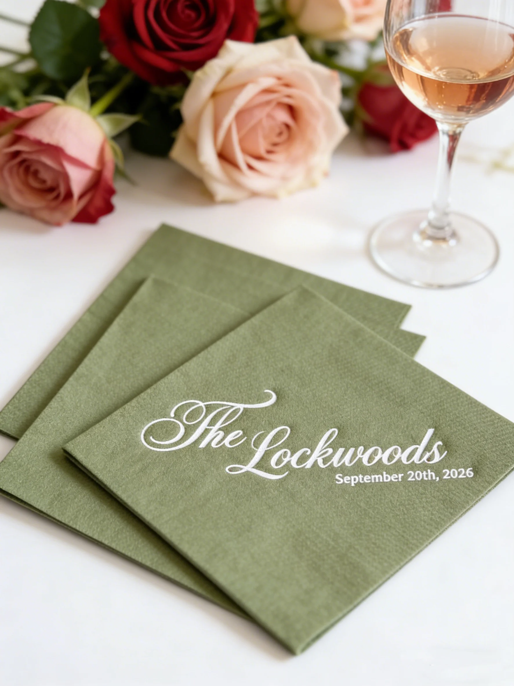 

50pcs Custom Linen-Like Airlaid Wedding Cocktail Napkins Gold Foil Personalized Napkins for Wedding Engagement Party Supplies