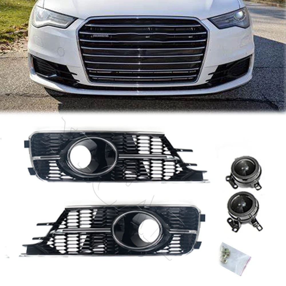 ABS Chromed With ACC Fog Light Grille For A6 to S6 Fog Lamps Fog Lights Mask Cover For Audi A6 C7 Standard Bumper 2016 2017 2018