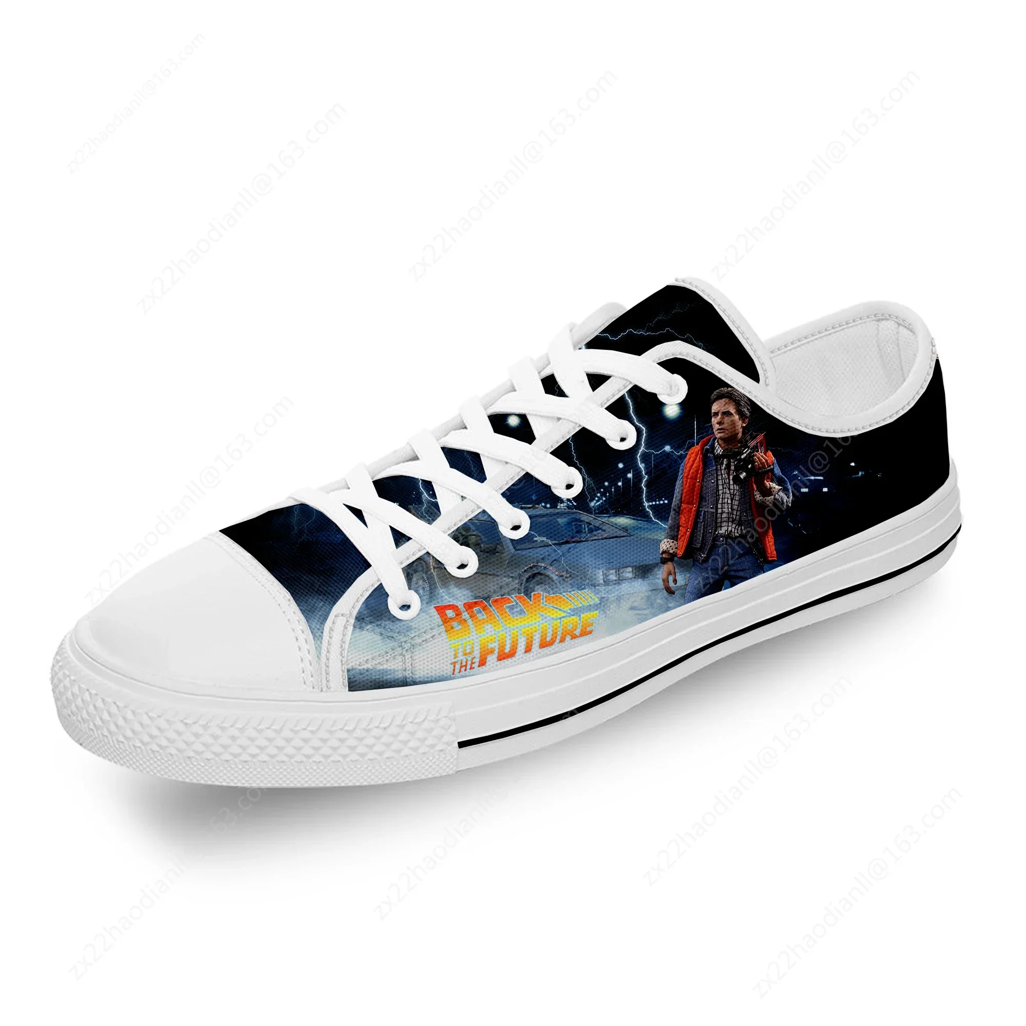 Movie Back To The Future Funny White Cloth Fashion 3D Print Low Top Canvas Shoes Men Women Lightweight Breathable Sneakers view 2