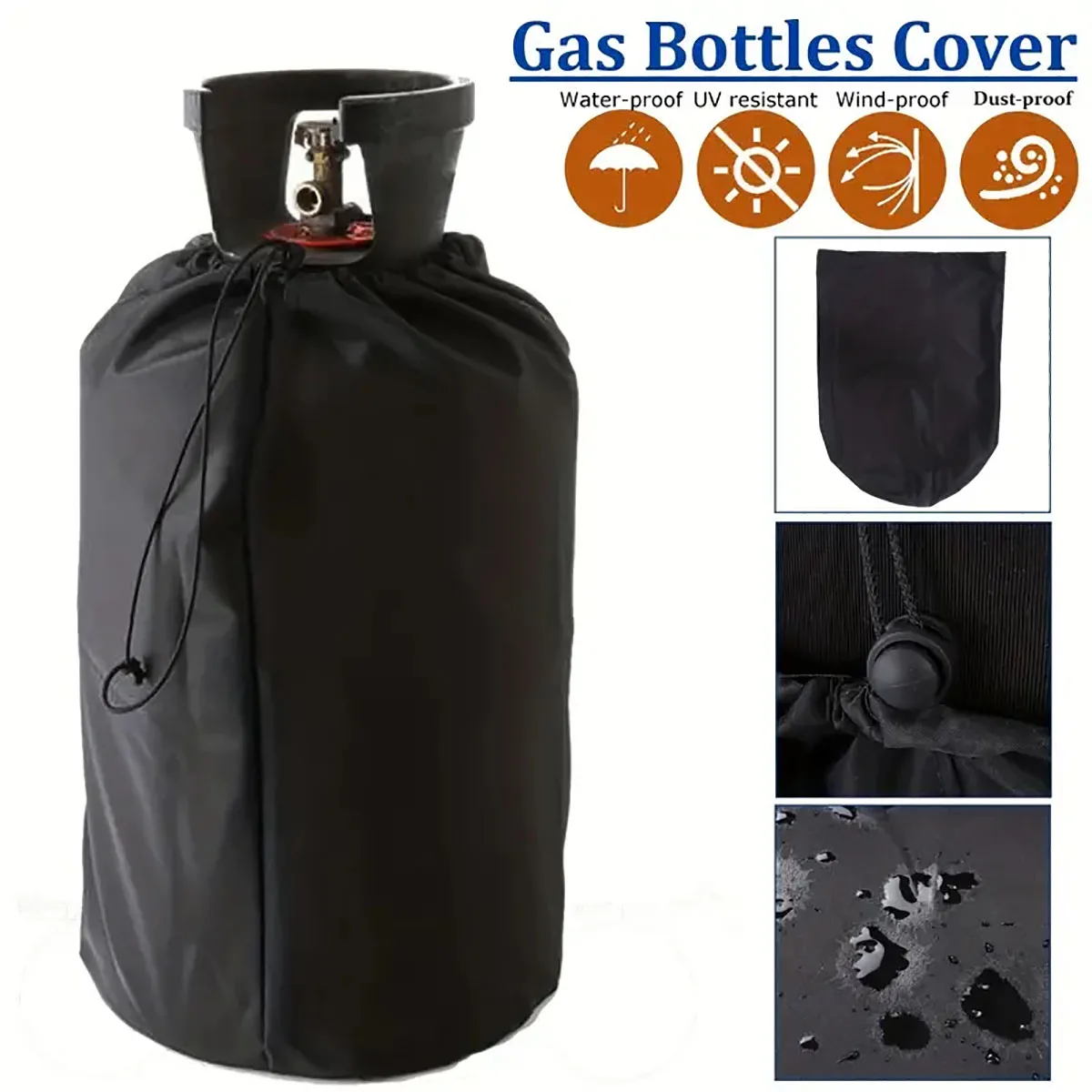 210D Outdoor Propane Tank Gas Bottle Cover Black Oxford Cloth Waterproof, Dustproof and UV-proof Camping Barbecue Gas Stove Cove