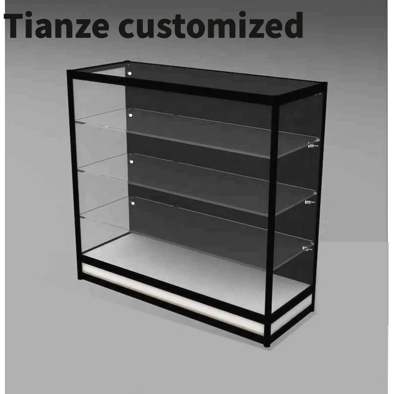 

Customized-Aluminum Frame Retail Shop Glass Display Counter LED Lockable Smoke Shop Glass Showcase