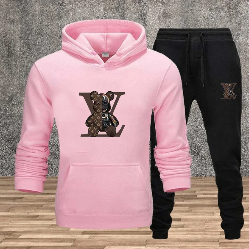 Fitness and sportswear set, street jogging sweatshirt set, high-quality men's printed casual hooded sweatshirt 2-piece set