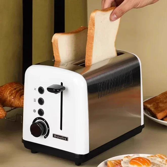 Bread machine New Automatic Home Toaster - Small Double Sided Baking with Wide Card Slot for Breakfast