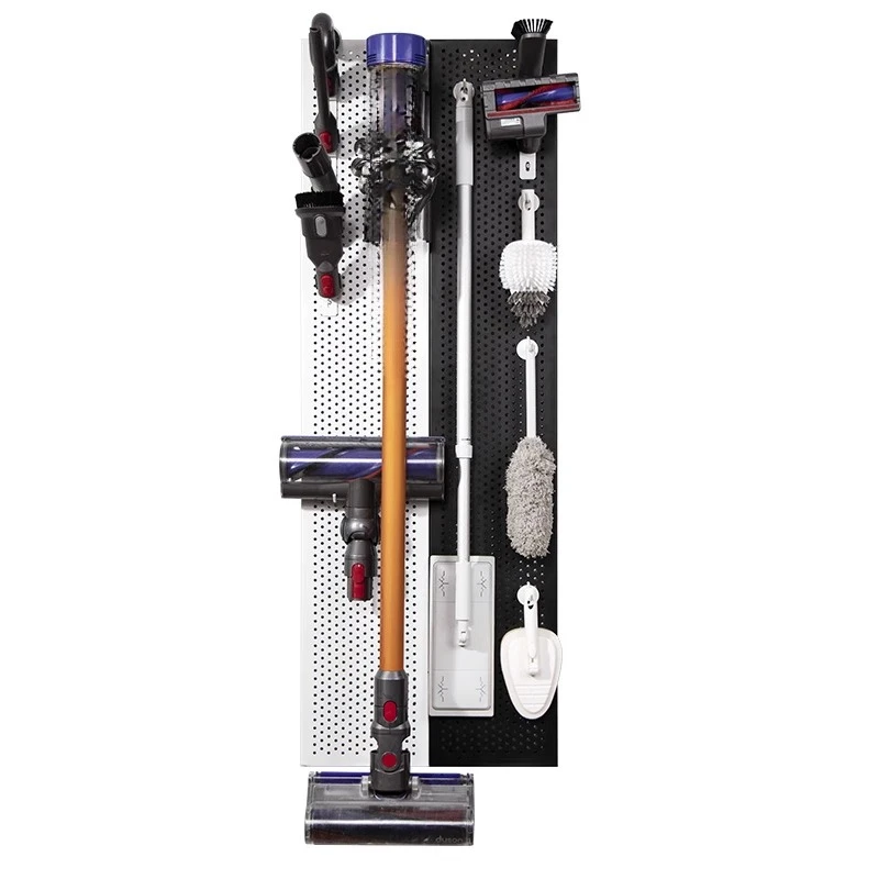 

Hole plate rack, vacuum cleaner storage, wall-mounted bracket, metal accessories, cleaning tool storage, free punching