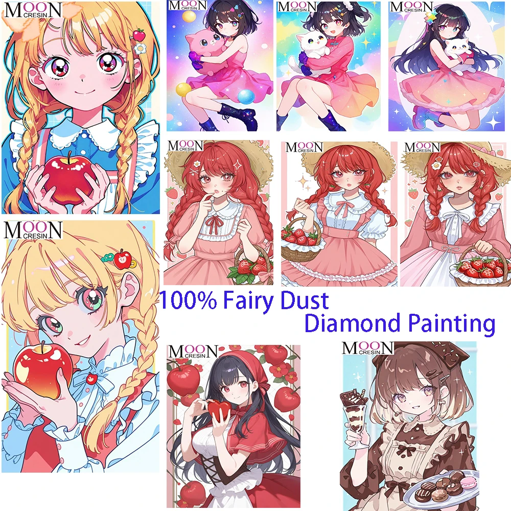 

Red-haired girl Strawberry Fairy Dust Square Full Diy Diamond Painting Cross Stitch Embroidery Mosaic Crystal Decor Rhinestones